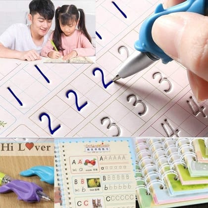 Magic Practice Copybook Set for Kids - (4 BOOK + 10 REFILL+ 1 Pen +1 Grip)